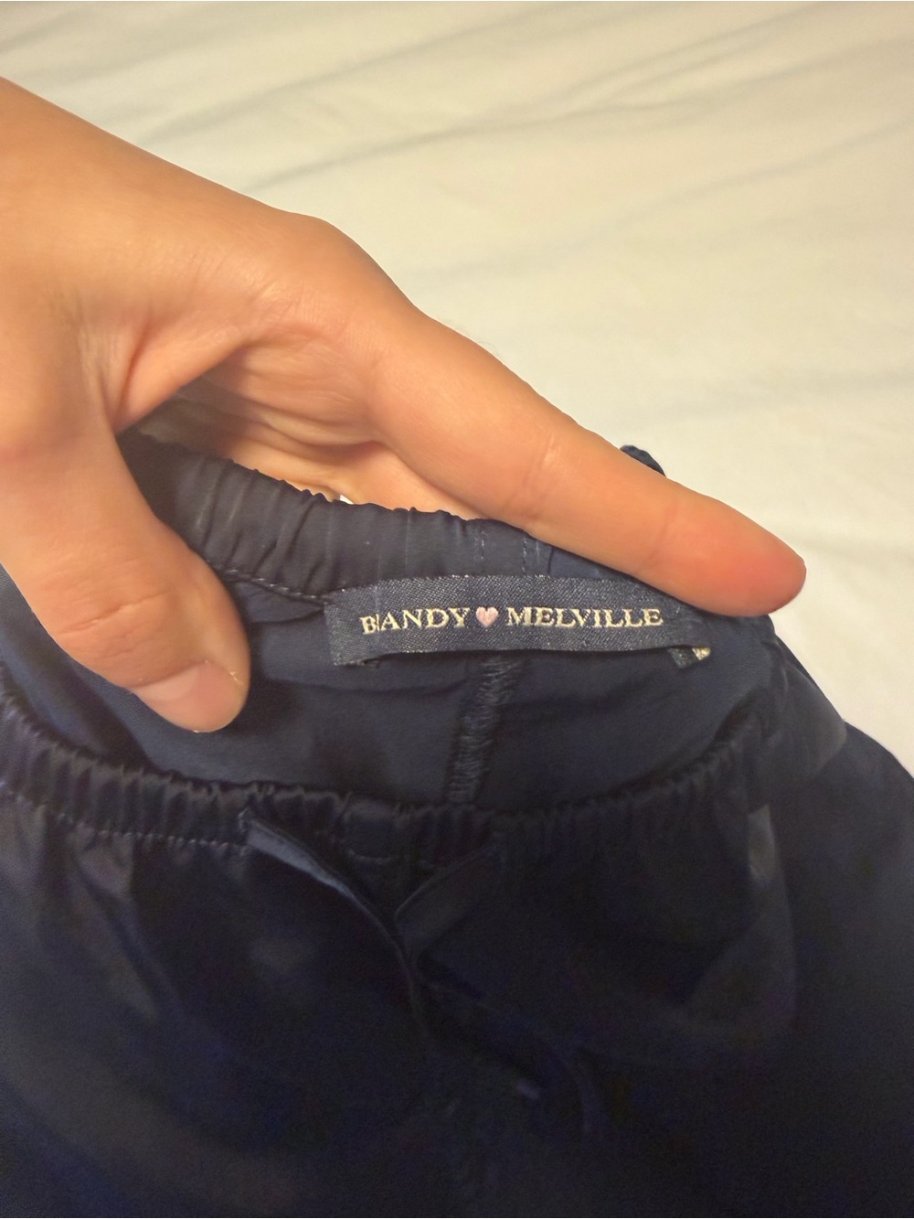 Brandy Melville Navy Wide-Leg Satin Pants - Picture 3 of 6